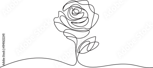 Continuous one line rose flower drawing of outline flat. one line art icon drawing vector