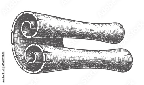 Antique black and white of a twin looped whisk loops