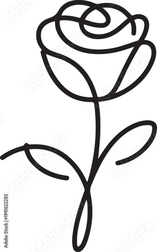 Continuous one line rose flower drawing of outline flat. one line art icon drawing vector
