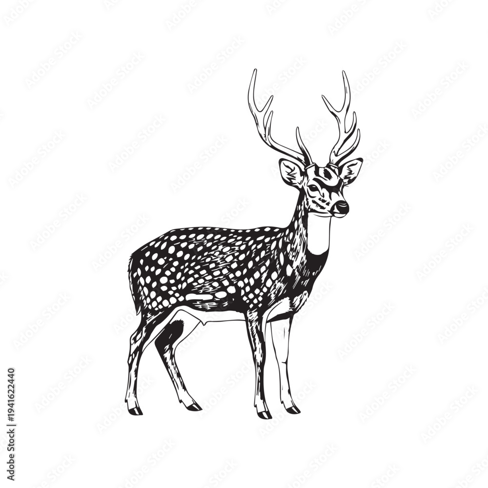 Fototapeta premium Vector illustration of a spotted deer with antlers