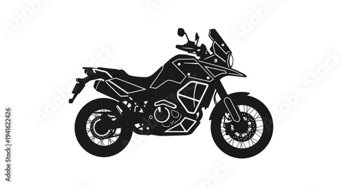 Adventure Motorcycle Silhouette Icon, Dual Sport Bike, Off-Road Touring, Vector Graphic
