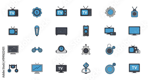 Collection of Vintage and Modern Television and Audio Icons.