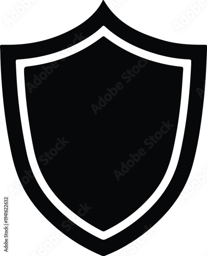 Vector black security shield icon symbol for protection and safety silhouette design