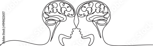 bipolar disorders two human brains two personality in continuous line drawing vector illustration. one line art icon drawing vector