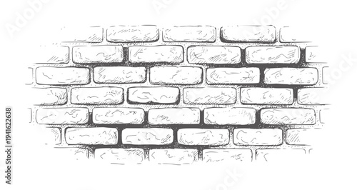 Handdrawn black and white textured brick wall with irregular blocks bricks