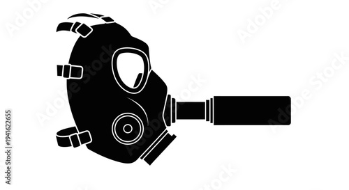 Black Gas Mask Silhouette Isolated on White Background