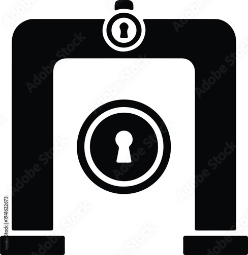 Vector black security gate with keyhole symbol for airport scanner silhouette design