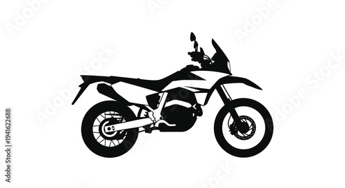 Black Silhouette of a Dual-Sport Motorcycle on a White Background
