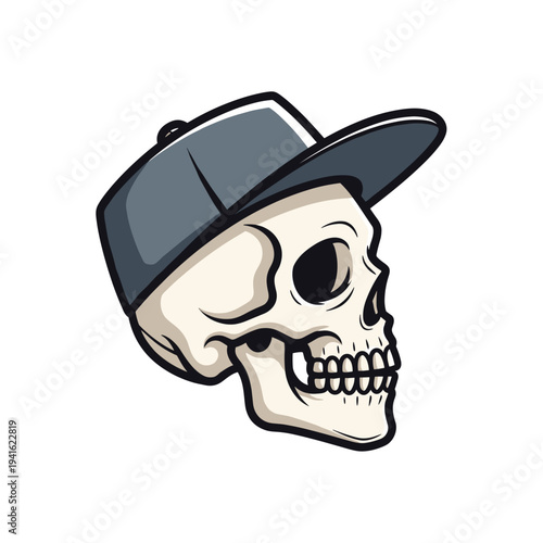 Cool Human Skull Character Wearing Baseball Cap