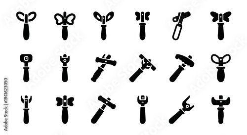 Collection of corkscrew icons displayed in a grid layout on a clean background from a straightforward viewpoint
