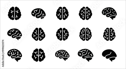 Collage of various brain illustrations viewed from different angles and perspectives
