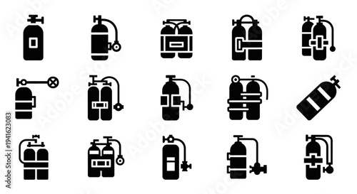 Collection of fire extinguishers and safety equipment icons displayed in a grid