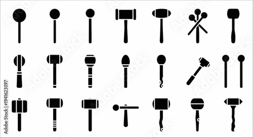 Collection of various gavel silhouettes displayed against a clean white background from a straightforward viewpoint