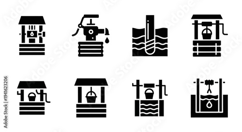 Collection of Industrial Icons Representing Various Machines and Equipment in a Simple Illustration Style