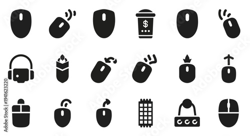 Collection of various computer mouse icons displayed on a white background