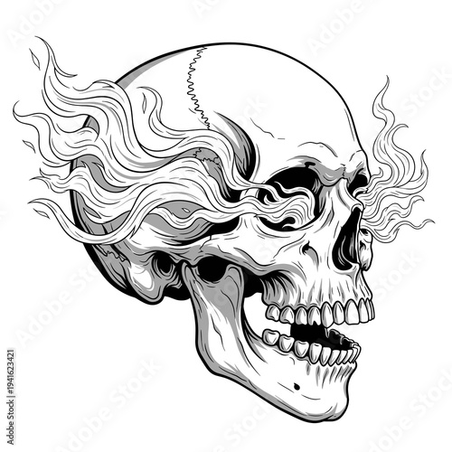 Artistic Skull Sketch with Smoke or Spirit