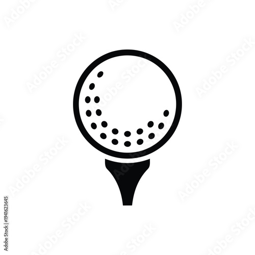 A simple black and white illustration of a golf ball on a tee