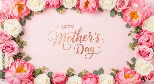 Happy mothers day wishes with beautiful roses and floral border