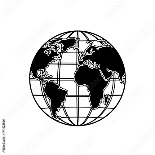 Black World Globe with Latitude and Longitude