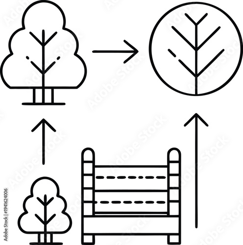 urban wood reuse tree bench line art vector illustration on transparent background