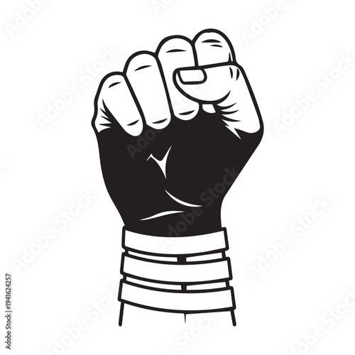 Black and white clenched fist vector illustration