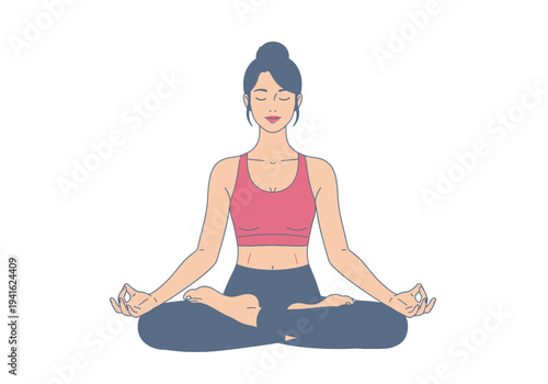 Woman Meditating in Lotus Pose Yoga Practice.