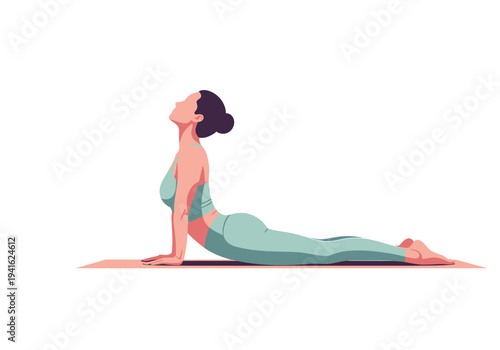Woman performing cobra pose in yoga for fitness and wellness.