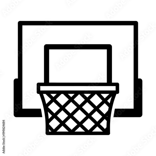 Basketball hoop icon with backboard and net in minimalist line art style