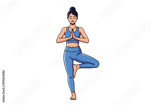 Woman practicing yoga tree pose for balance and mindfulness.