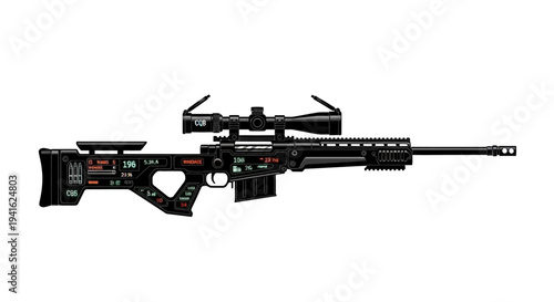 Futuristic Sniper Rifle with Digital Display, Sci-Fi Weapon, Tactical Gear
