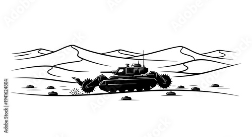 Futuristic Tank with Robotic Arms in Desert Landscape