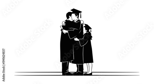 Graduation Hug: Family Celebrates Academic Achievement with Joyful Embrace