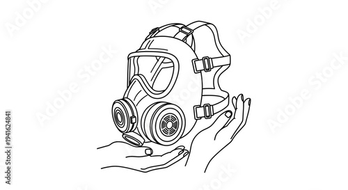 Hands holding a gas mask, symbolizing protection, safety, and health awareness