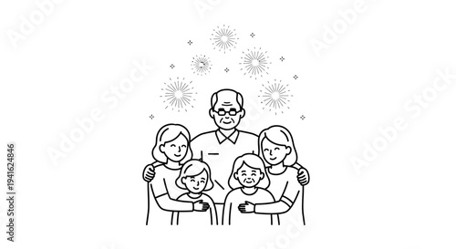 Happy Family Portrait: Grandparents, Parents, Children Celebrating Together