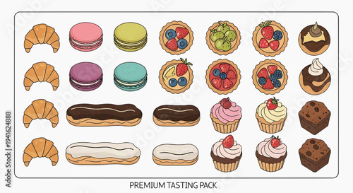 Assorted sweet pastries and desserts are displayed on a tray for tasting.