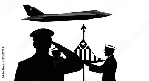 Military Honor Ceremony: Jet Flyover, Saluting Officers, and Flag Presentation