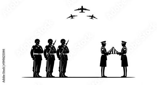 Military Honor Guard Ceremony with Airplanes Flyover