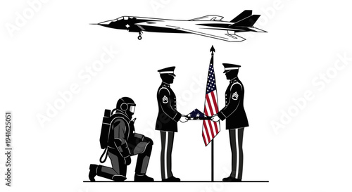 Military Honor Guard Folds Flag Under Jet, Pilot Kneels in Respect