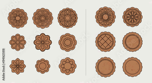 Variety of Decorative Oriental Patterns, Intricate Floral and Geometric Round Designs Perfect for Cultural Art, Festive Graphics, and Traditional Crafts