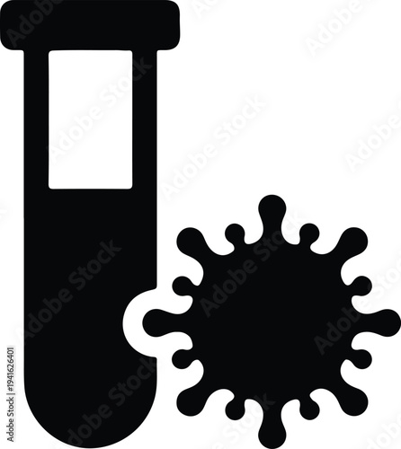 Vector medical test tube and virus germ bacteria research icon silhouette design