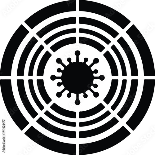 Vector medical virus scanning interface with concentric circular radar display silhouette design