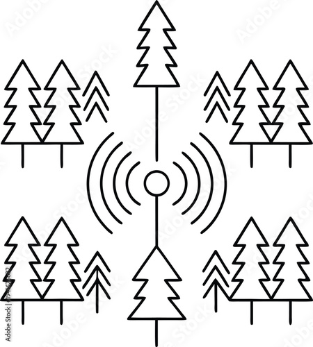 forest sending defense signal via vocs line art vector illustration on transparent background