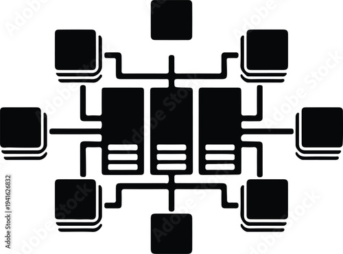 Vector network server data connection system architecture infographic silhouette design