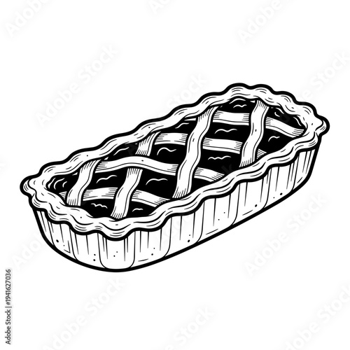 Jam tart with a lattice crust in a rectangular baking dish, isolated, transparent background  