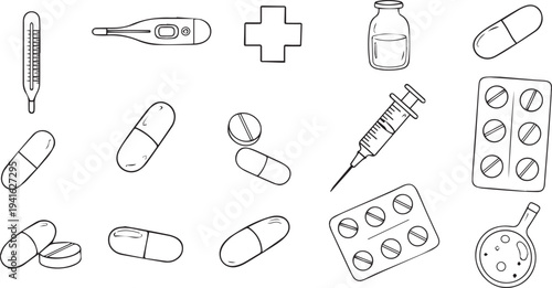 Set of 16 medical icons vector, pharmacy symbols