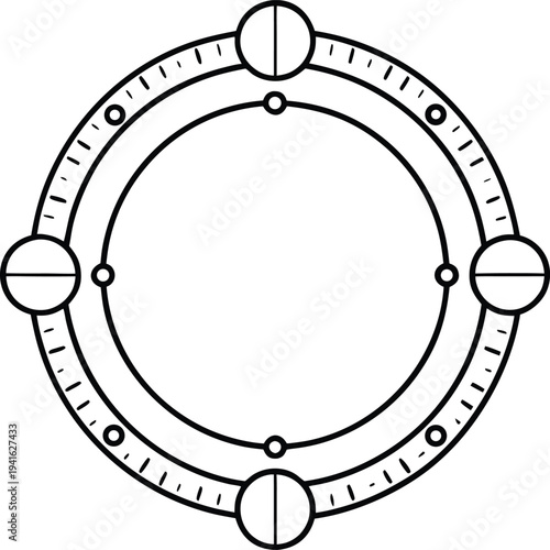 calendar ring with solstices equinoxes line art vector illustration on transparent background