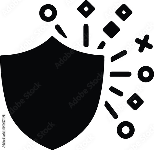 Vector shield icon representing cybersecurity defense and digital data protection silhouette design