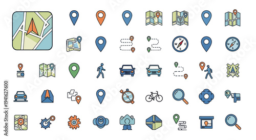 Hand-drawn Navigation and Location Doodle Icons Set for Maps and Travel.