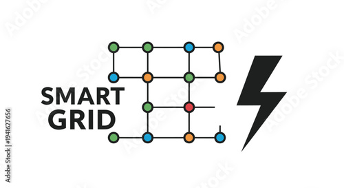 Smart Grid Network with Lightning Bolt Symbolizing Energy and Modern Technology.