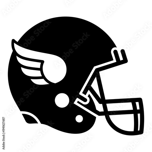 American football helmet icon with wing design for sports branding black and white silhouette
